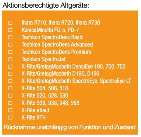 X-Rite eXact 2 Trade-In-Aktion - aktionsberechtigte Altgeräte