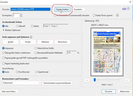 Drucker Menü-Fenster zur Einstellung des Sparsam-Modus bei einem Canon MAXIFY GX5050