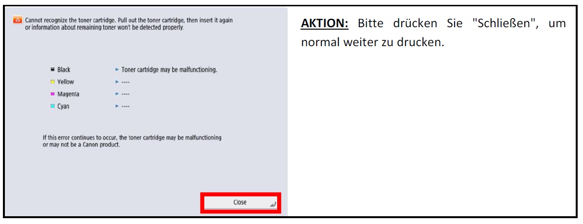 Mögliche Fehleranzeige bei Canon imageRUNNER Modellen des Prodkttyps 1