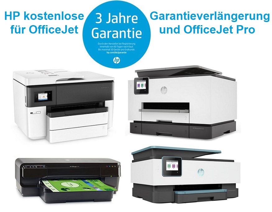 HP kostenlose Garantieverlängerung auf 3 Jahre bei ausgewählten HP OfficeJet- bzw. HP OfficeJet Pro-Druckern