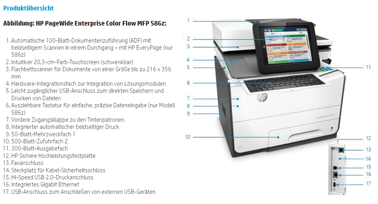 HP PageWide Enterprise Color Flow MFP 586z Produktübersicht