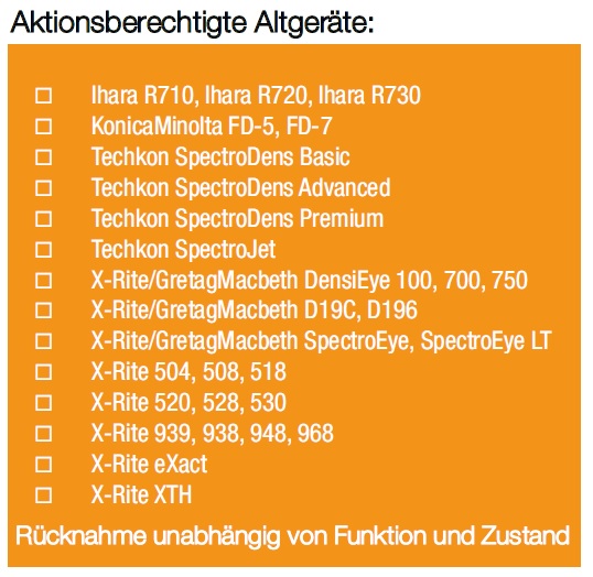 X-Rite eXact 2 Trade-In-Aktion - aktionsberechtigte Altgeräte